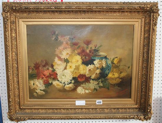 L. Bumstead - oil on canvas, Still life of flowers
